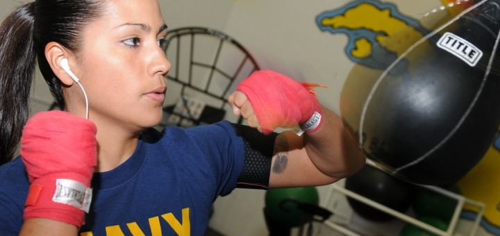 Woman boxer training