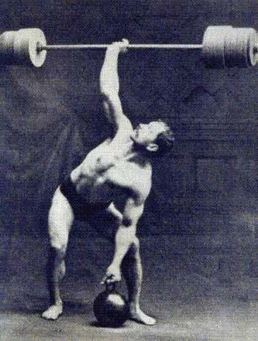 Old photo of man lifting barbell