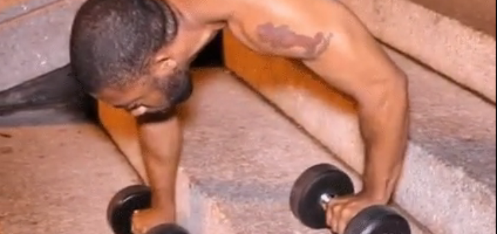 Walking on stairs with dumbbells
