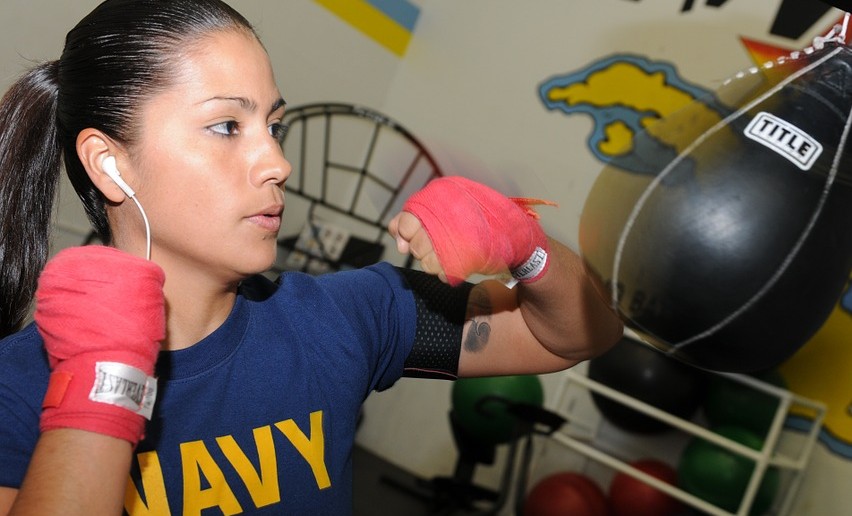 Woman boxer training