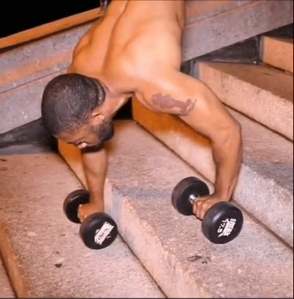 Walking on stairs with dumbbells
