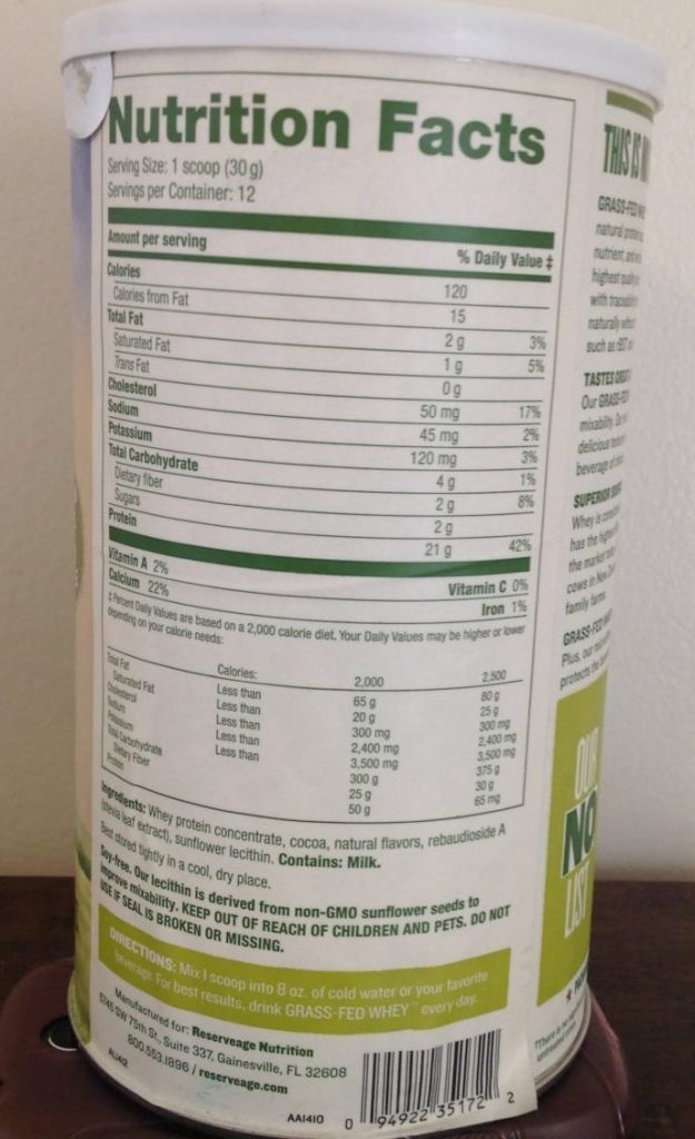 reserveage protein nutritional values