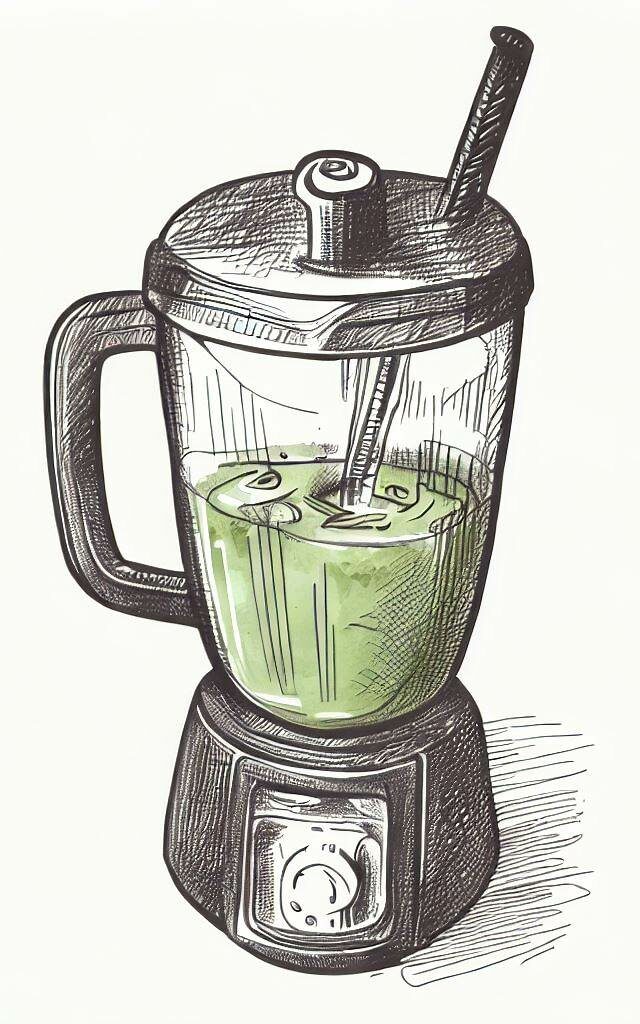 drawing of a green smoothie in a blender