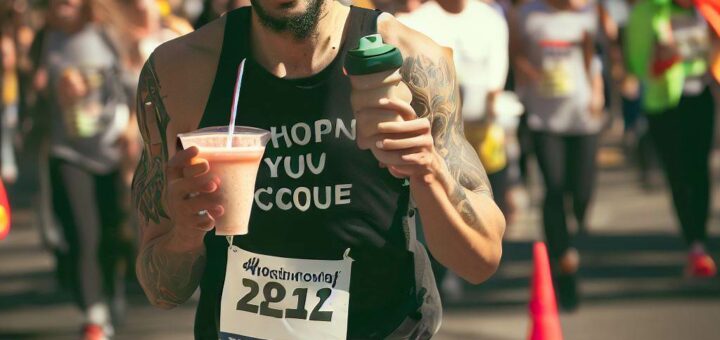 man running with a smoothie