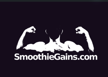 smoothiegains.com logo. Man flexing back muscles.